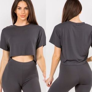 Biker Shorts and Crop Tee Lounge Set - Charcoal